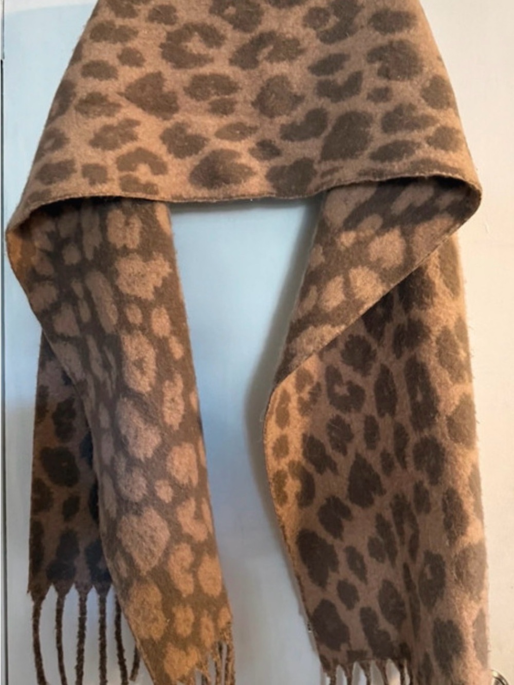 Victoria's Secret Leopard Print Fringe Scarf - Brown & Tan